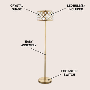 Elizabeth 60" Crystal/Metal LED Floor Lamp - JONATHAN Y